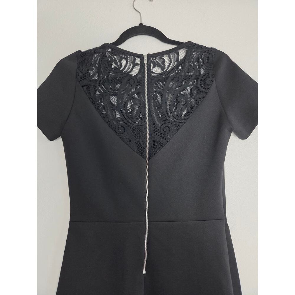 Sandro Black Mini Dress 4 Small Sheath Pencil Short Sleeves Lace Yoke - Picture 8 of 13